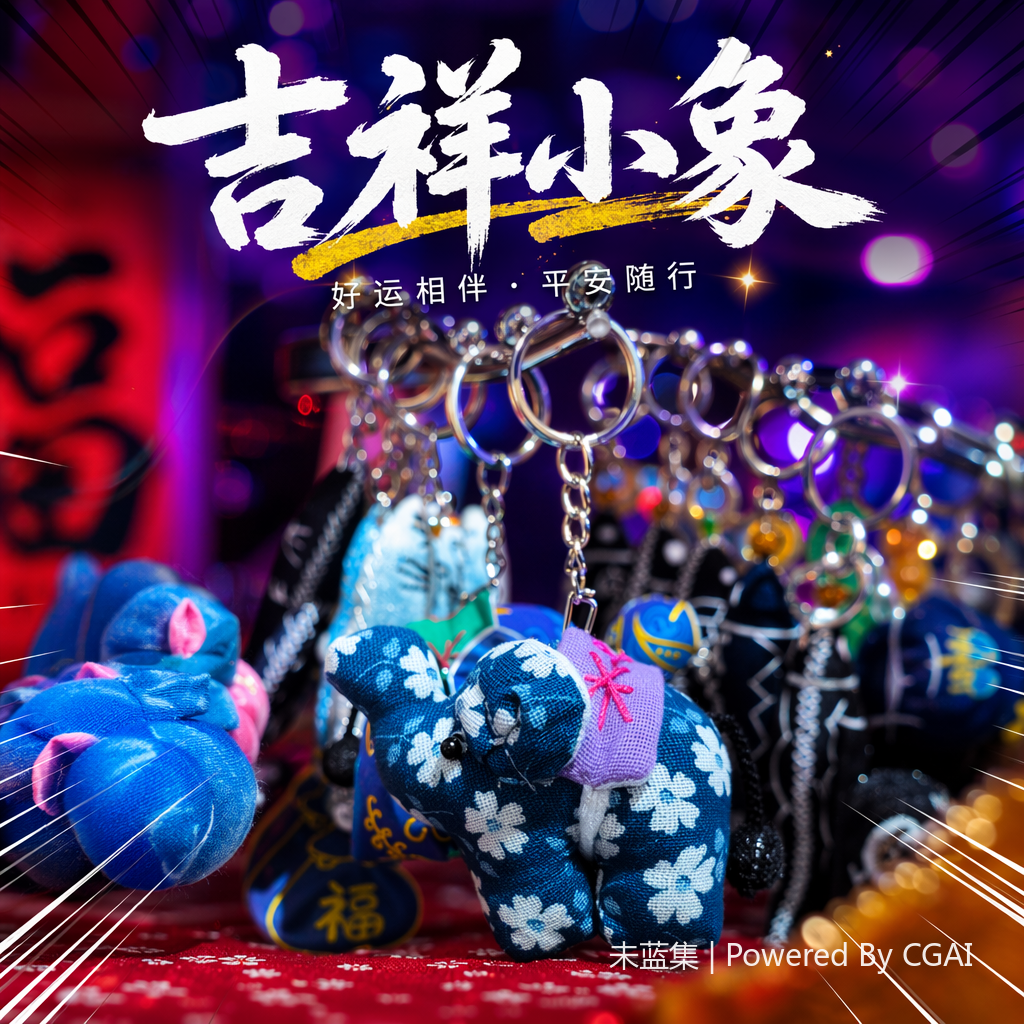 Blue floral fabric elephant keychain, ocean-style figurine, Zootopia necklace lock Specification image