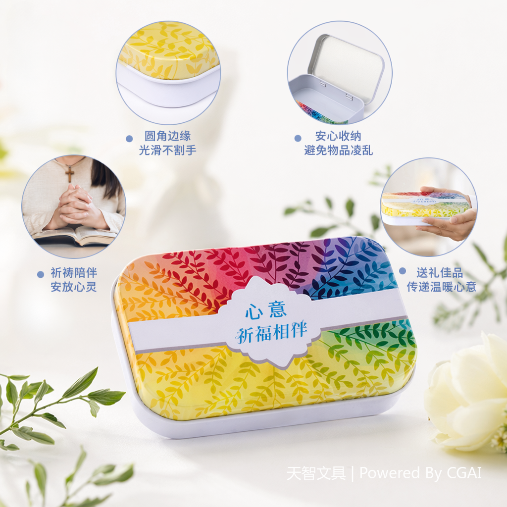 彩虹叶脉文具盒铁盒可印刷定制