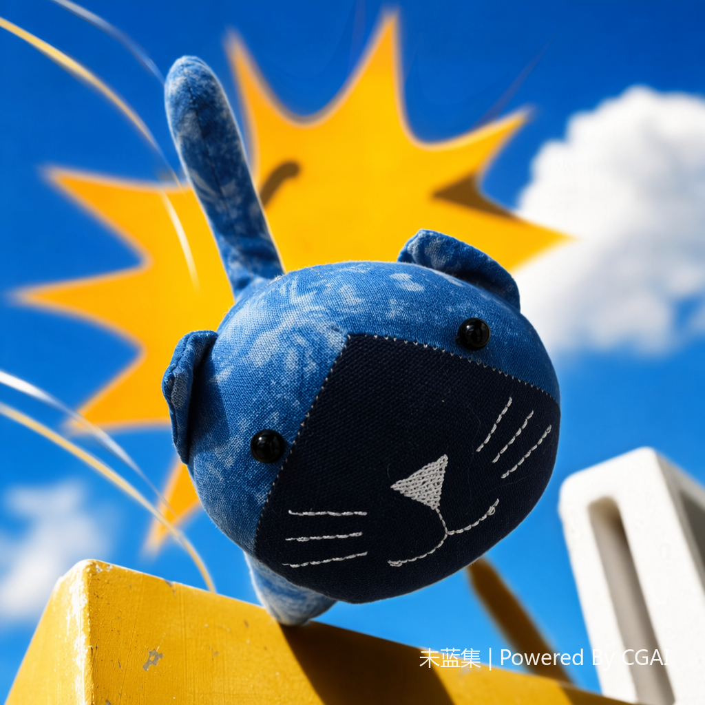 Blue tie-dyed fabric cat doll doll Specification image