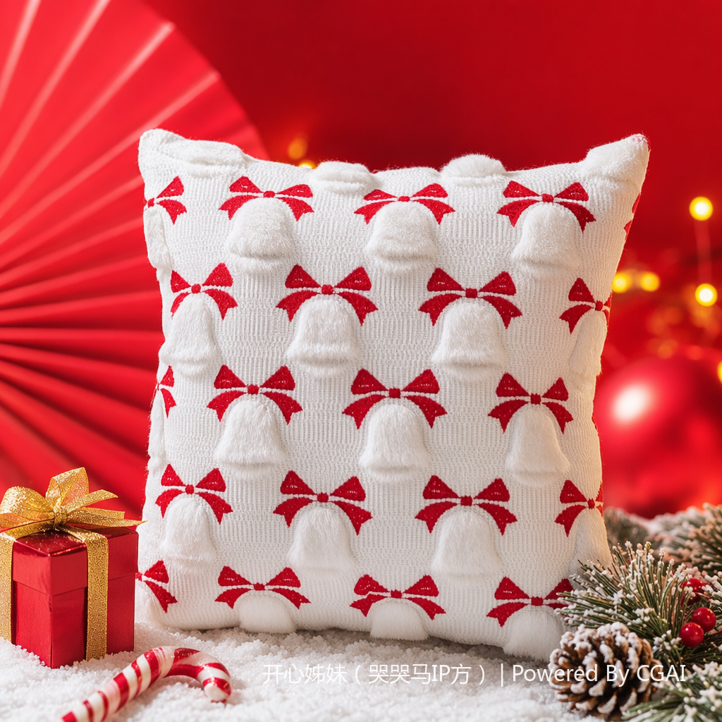 White and red bow bell plush tufted Tibetan-style throw pillow cushion custom sofa cushion Specification image