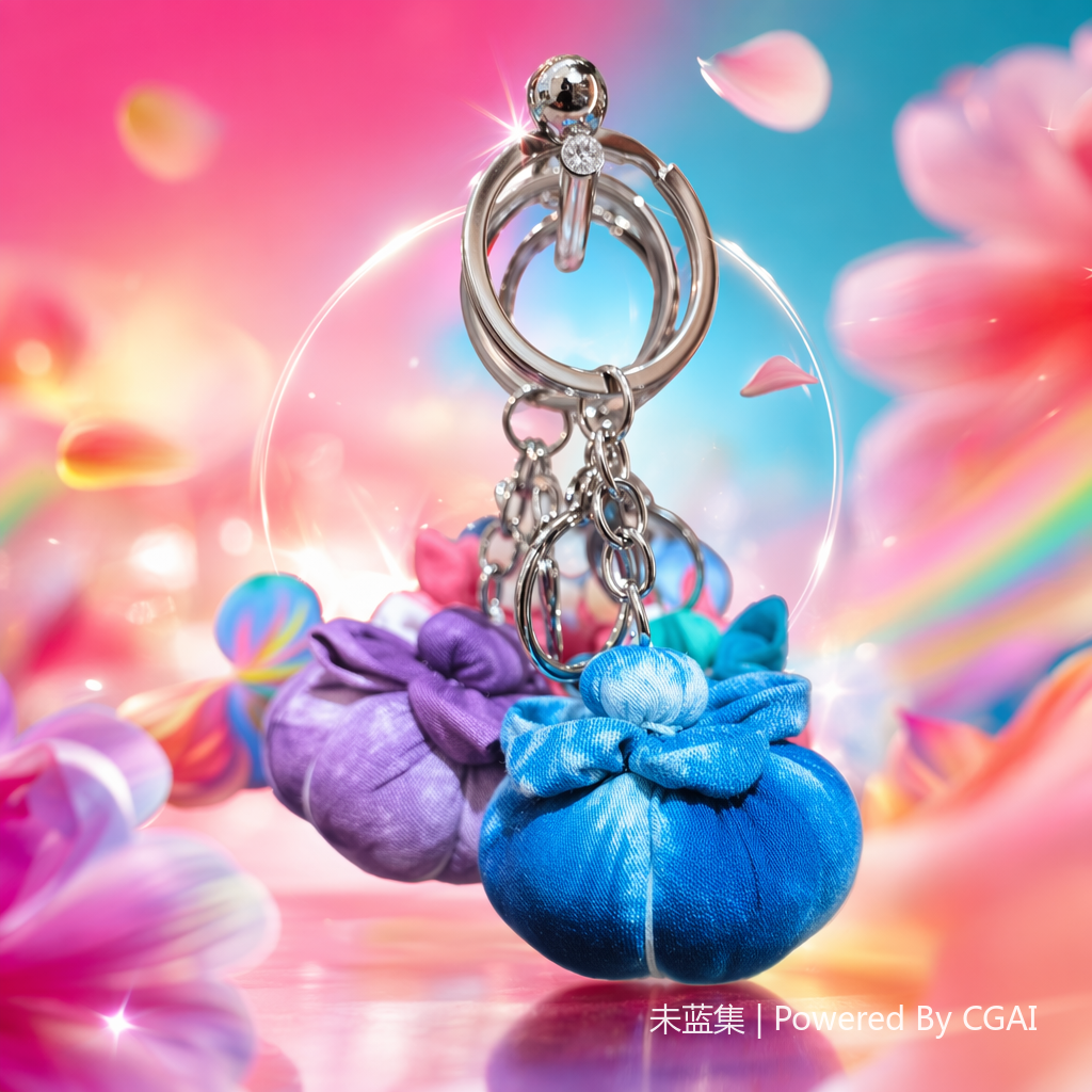 Blue tie-dyed fabric keychain Specification image