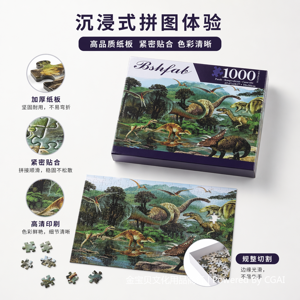 彩色恐龙主题1000片拼图盒 拼板拼豆积木拼图