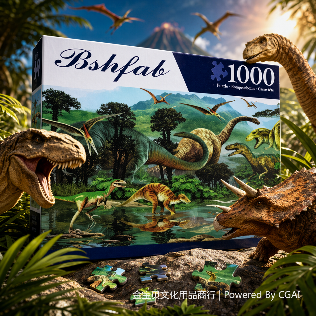 彩色恐龙主题1000片拼图盒 拼板拼豆积木拼图 Specification image