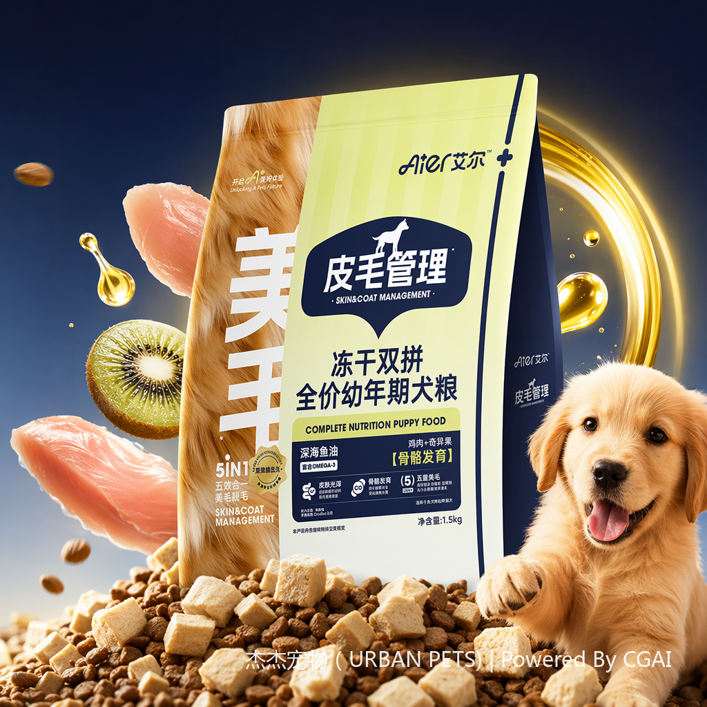 Freeze-dried double-ingredient full-price puppy dog food with chicken and kiwi fruit formula, suitable for puppy dogs for hair care, skin care and bone development. 1.5kg/5kg/10kg Specification image