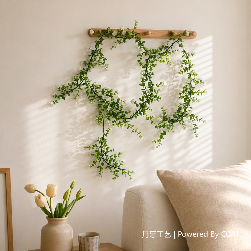 DIY decorative craft with simulated 132-mesh eucalyptus camellia water plant and vine, plastic water plant and green plant flower vine hanging, simulated vine and flower branch accessories, natural decoration in stock, replenishing the cabinet details Picture