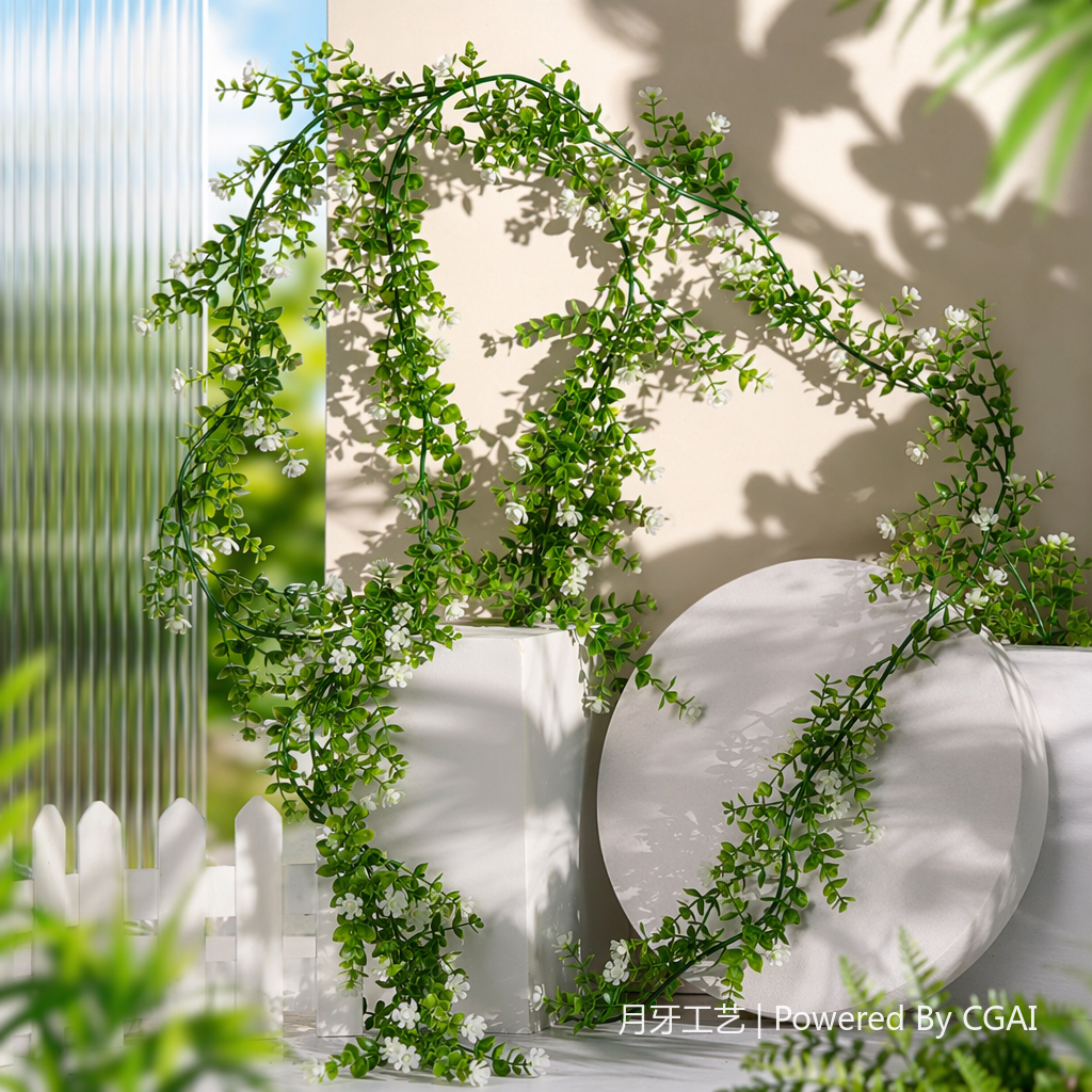 DIY decorative craft with simulated 132-mesh eucalyptus camellia water plant and vine, plastic water plant and green plant flower vine hanging, simulated vine and flower branch accessories, natural decoration in stock, replenishing the cabinet Specification image