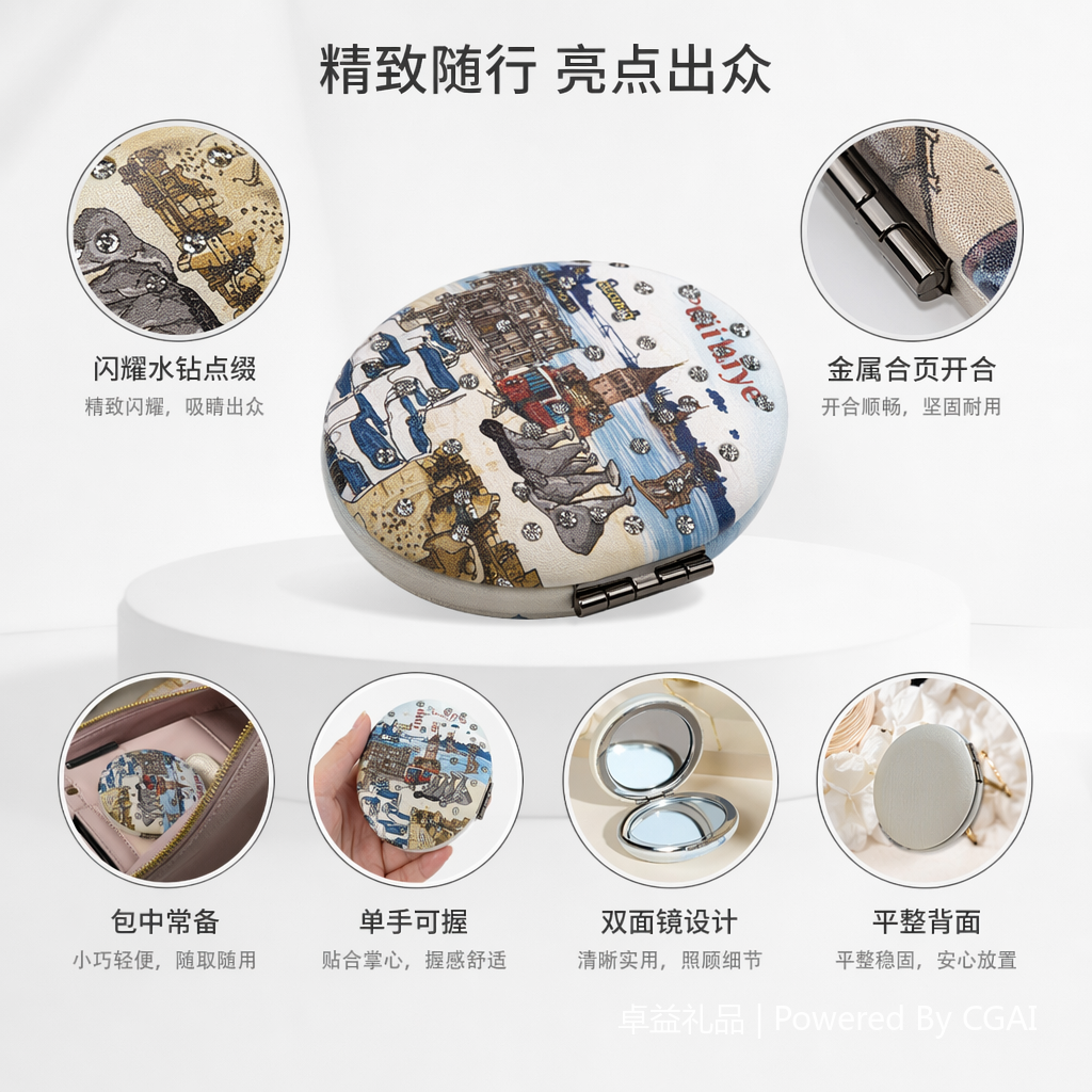镜子化妆镜蛋形带钻化妆便携镜子
