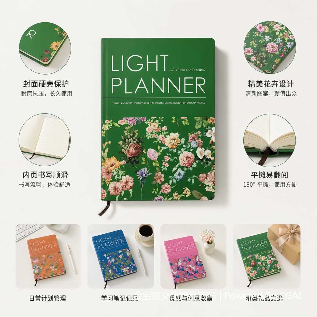 彩色花卉中国风手账本牛皮记事本笔记本