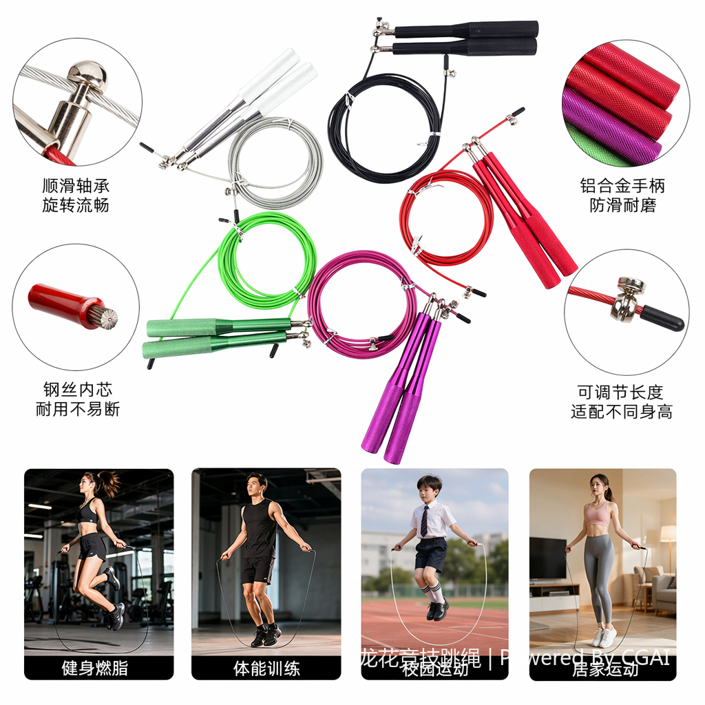 彩色跳绳PVC加粗手柄防滑耐磨体育用品户外运动健身器材