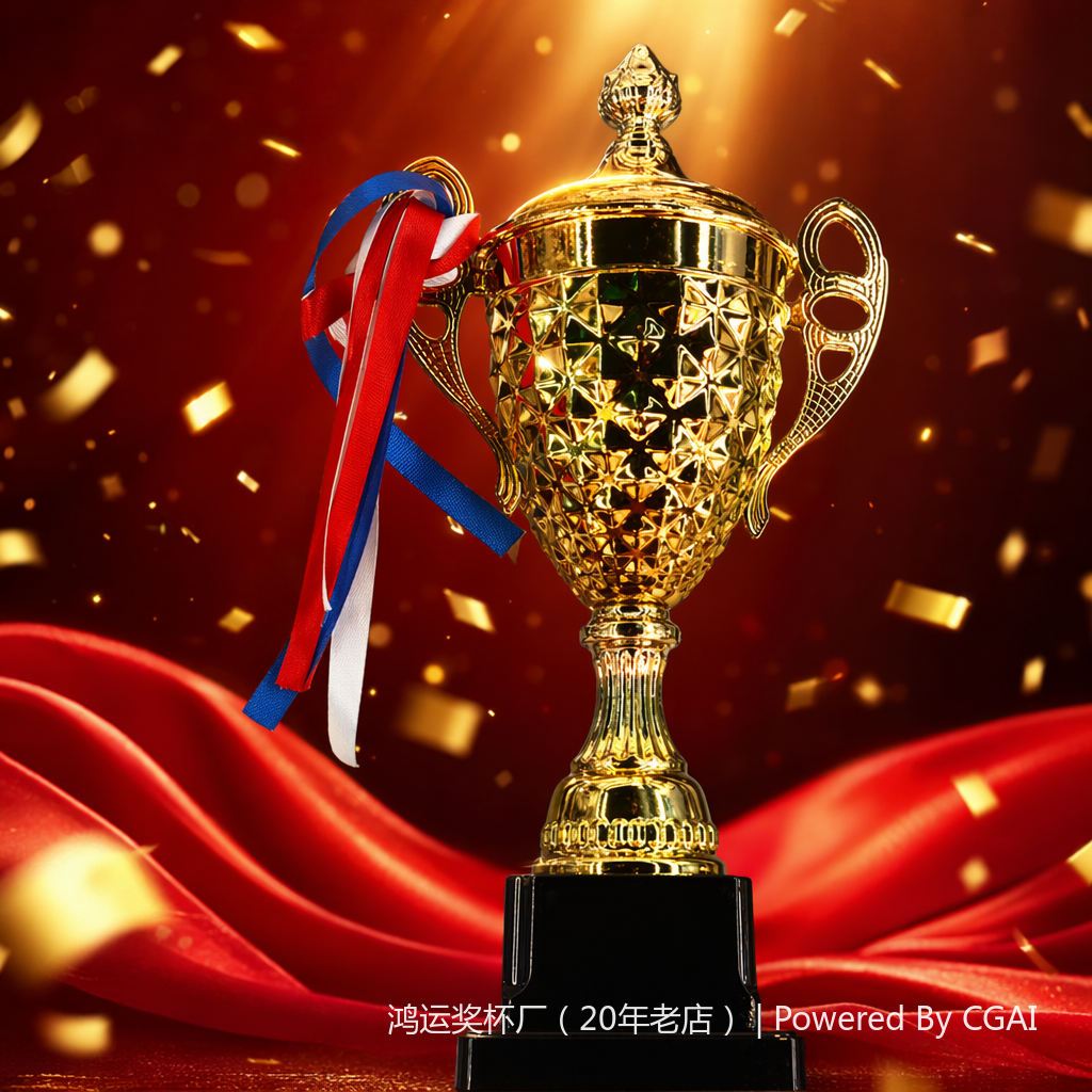 A large golden crystal trophy or medal with a plastic base Specification image
