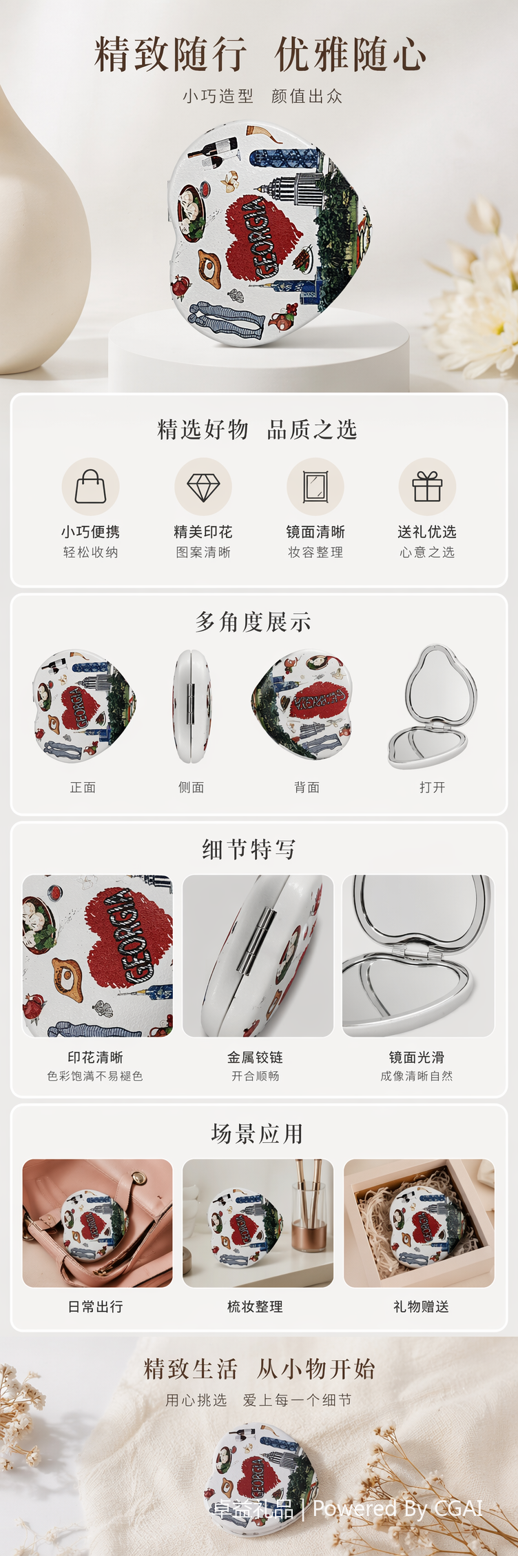 心形皮镜化妆镜镜子化妆镜详情1