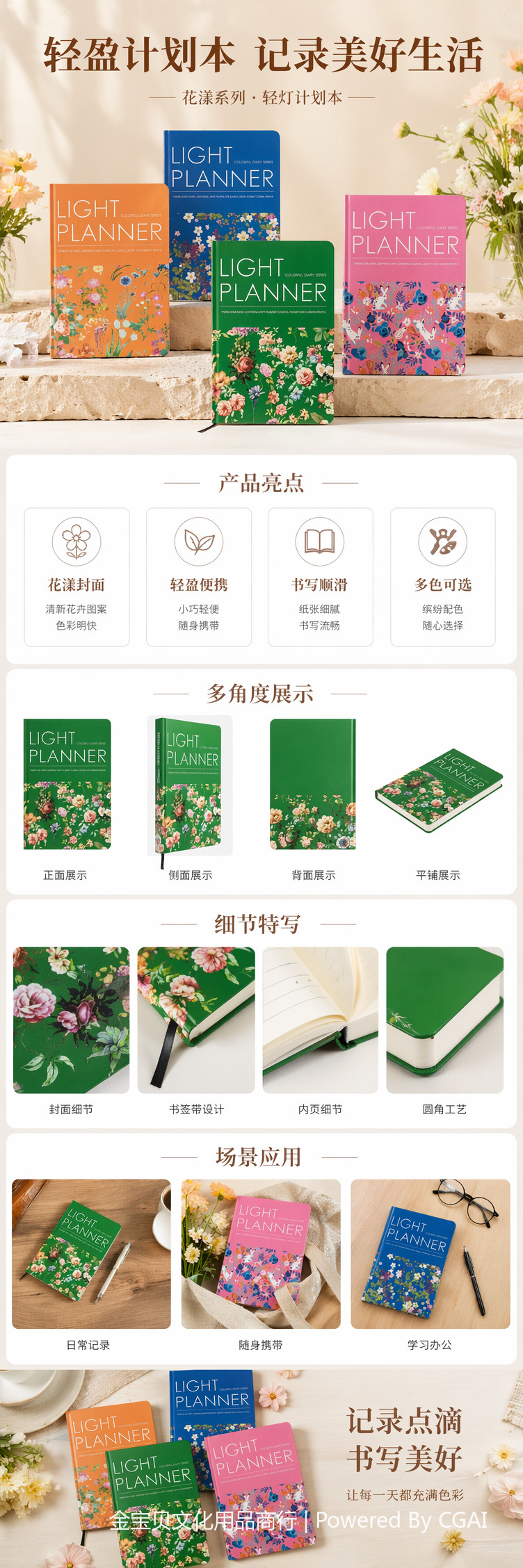 彩色花卉中国风手账本牛皮记事本笔记本 pic 1