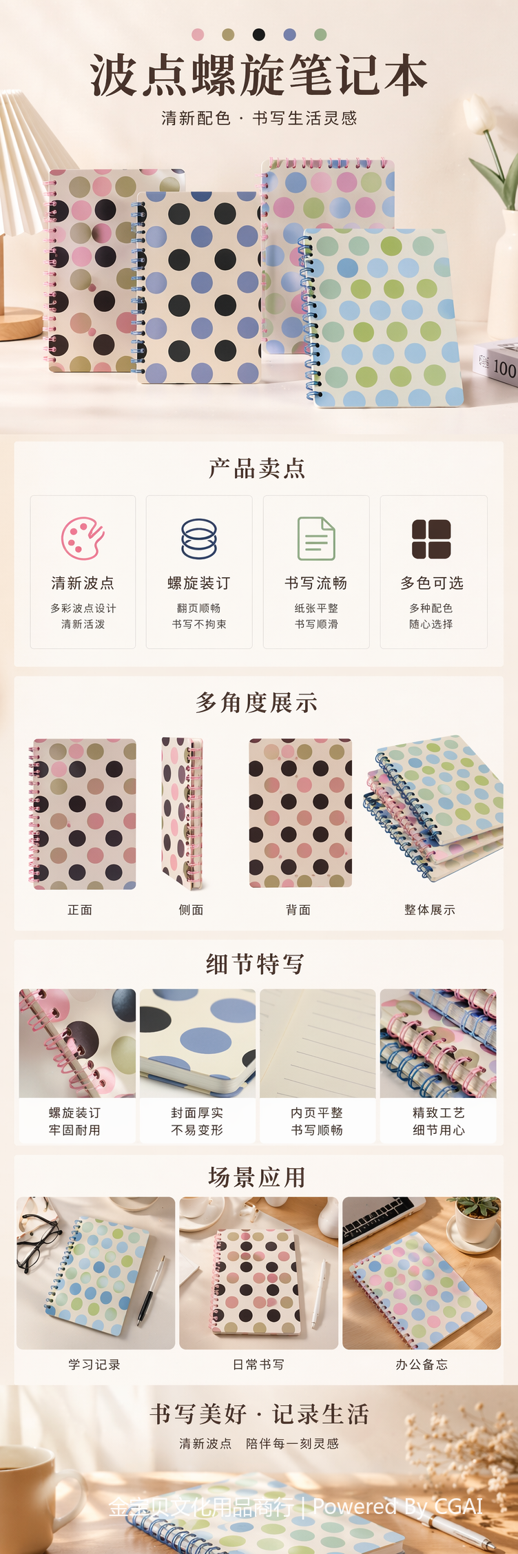 彩色波点螺旋笔记本涂色本作业本成人彩铅填色拍纸本 pic 1