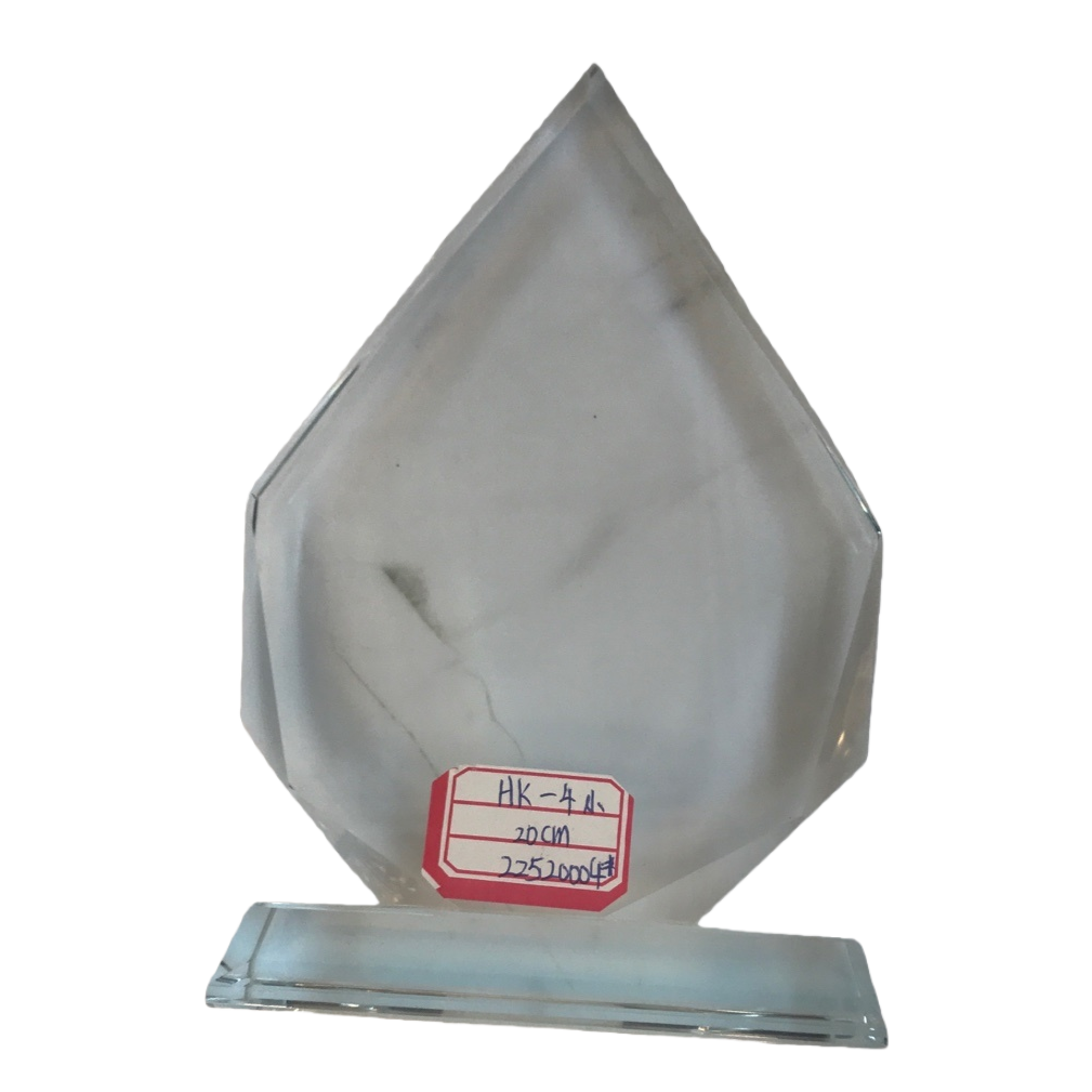 A large trophy or medal with a transparent crystal trophy and a plastic base Item Picture