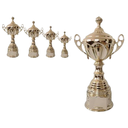 The large-sized golden trophy with a plastic base is used for awarding prizes at celebrations Item Picture
