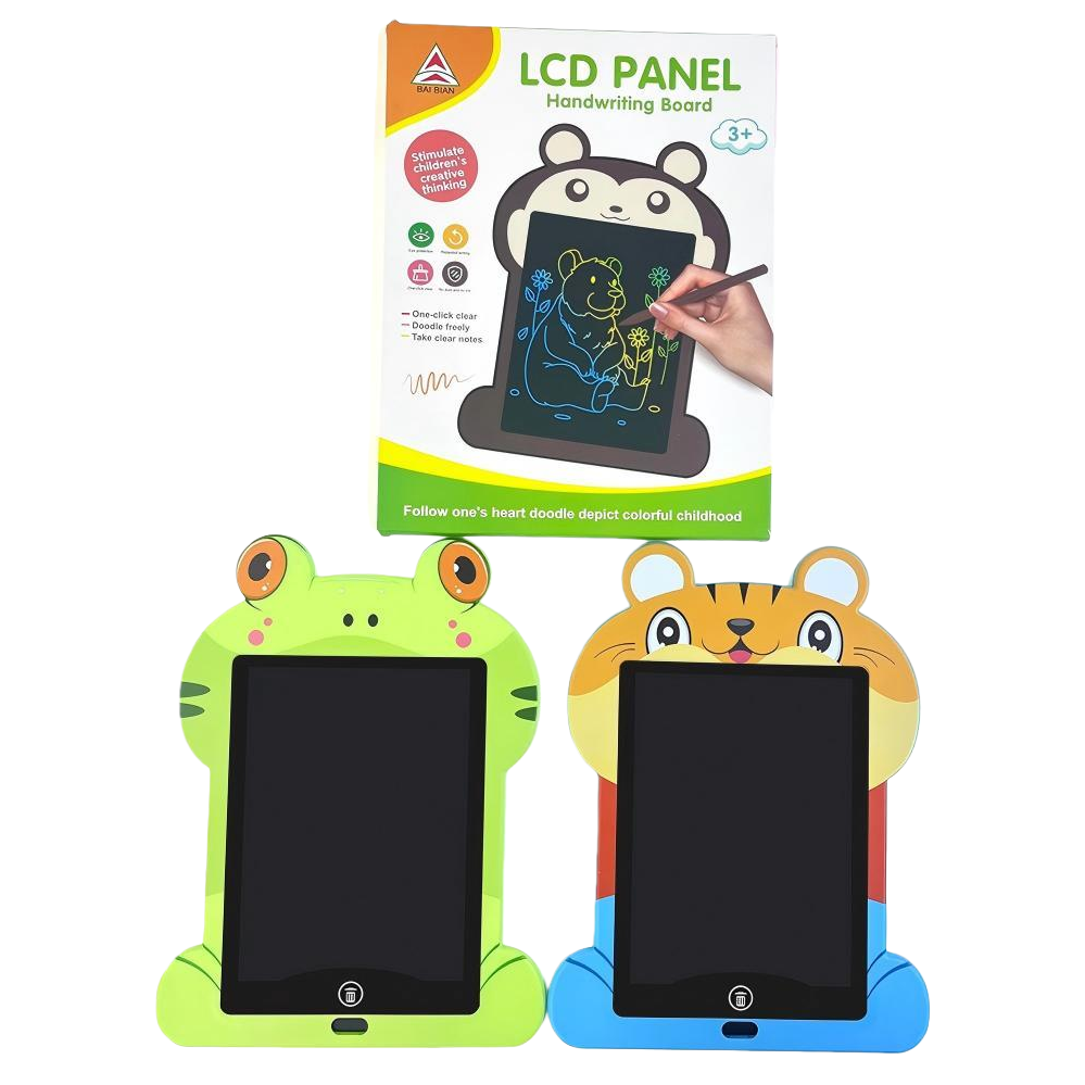 BB9010-1C original manufacturer cartoon LCD handwriting board, green frog and orange tiger shaped LCD electronic writing board, children's drawing board