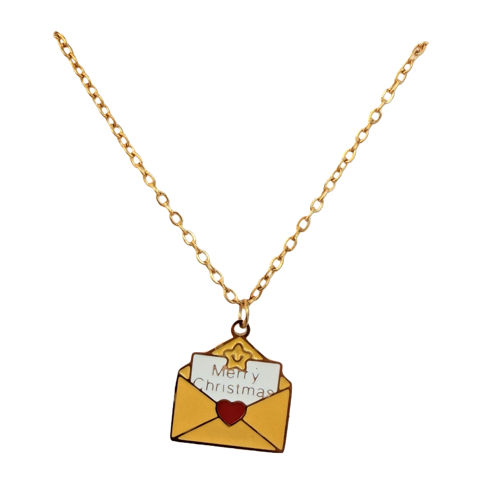 Christmas envelope oil-dripping simple flat pendant, stainless steel, festive autumn and winter outfit atmosphere, daily layering decorative necklace Item Picture