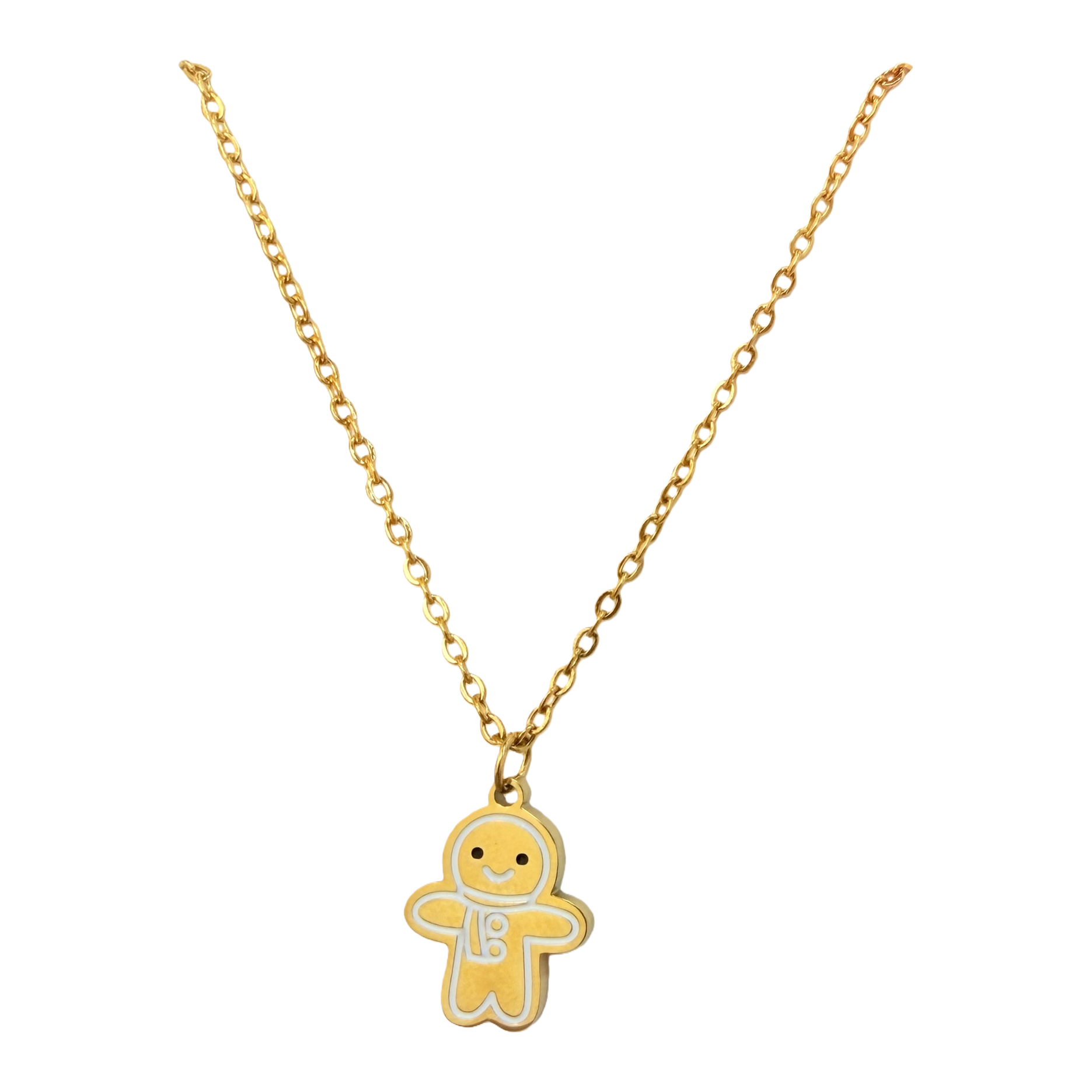 Cartoon gingerbread man oil drip pendant, stainless steel Christmas festival-themed accessory, sweet autumn and winter, versatile to wear alone or layer, childlike decorative collarbone chain Item Picture