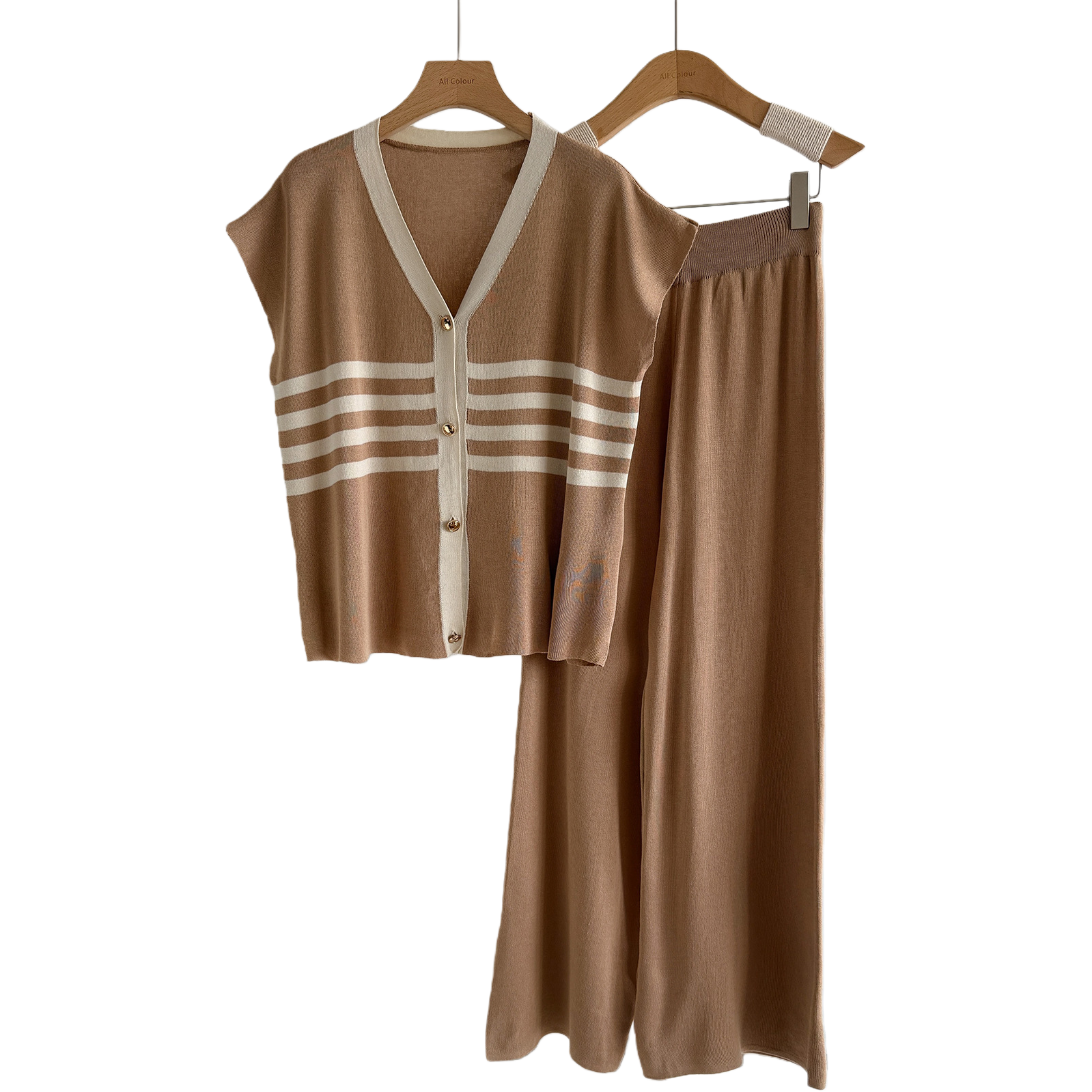 Cross-border Summer sportswear set, Korean-style wide-leg pants set, cardigan two-piece set, casual and laid-back knitted two-piece set for women 111042481 Item Picture