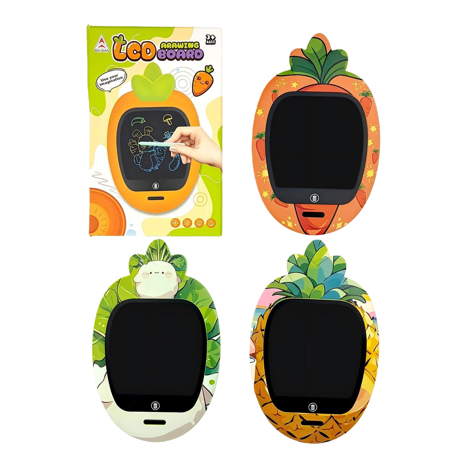 BB1030C Radish shaped LED handwriting board, LCD writing board, children's cartoon electronic drawing board