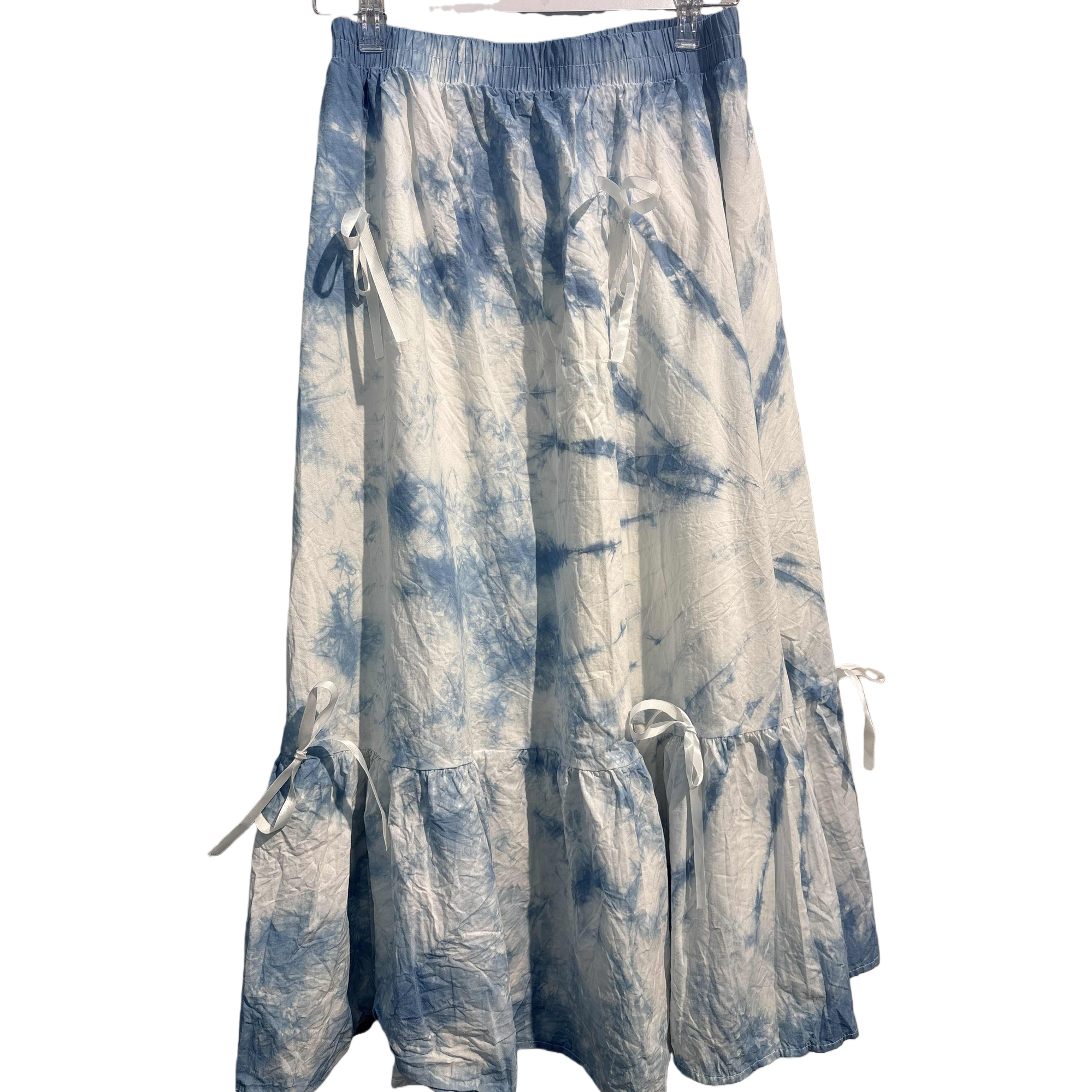 Blue and white tie-dyed long dress, women's printed fabric, heat sublimation fabric pieces Item Picture