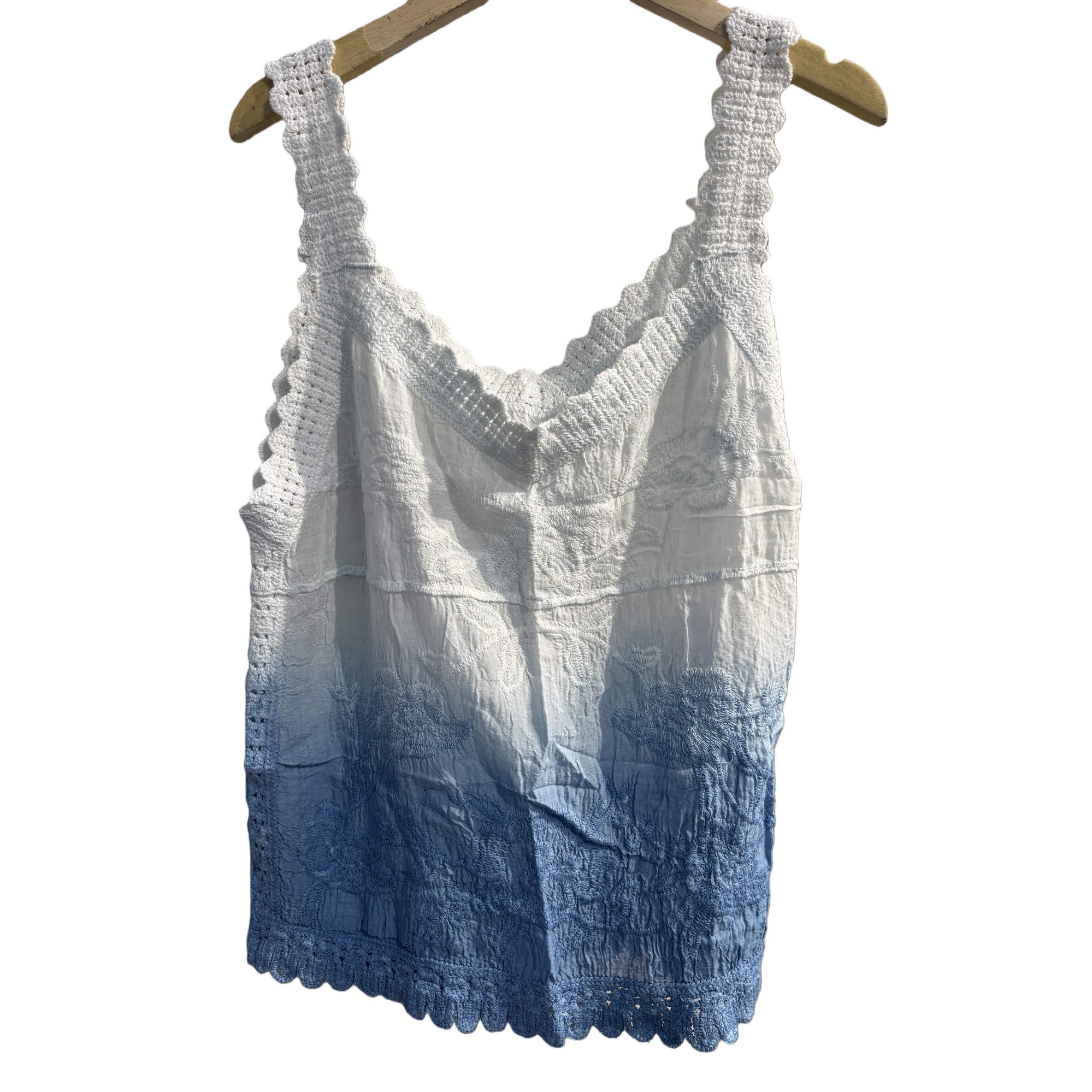 Blue and white gradient crochet lace halter top for women, sleeveless strapless short spice girl top Item Picture