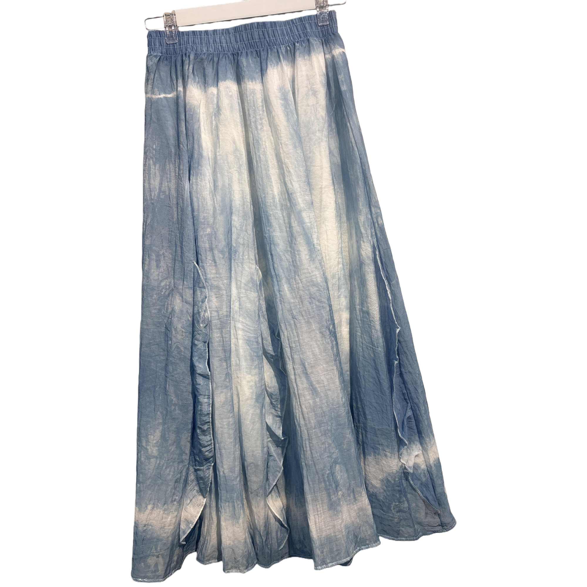 Cool silk-stored linen blue and white gradient tie-dyed long dress for women, floral style refreshing summer dress Item Picture