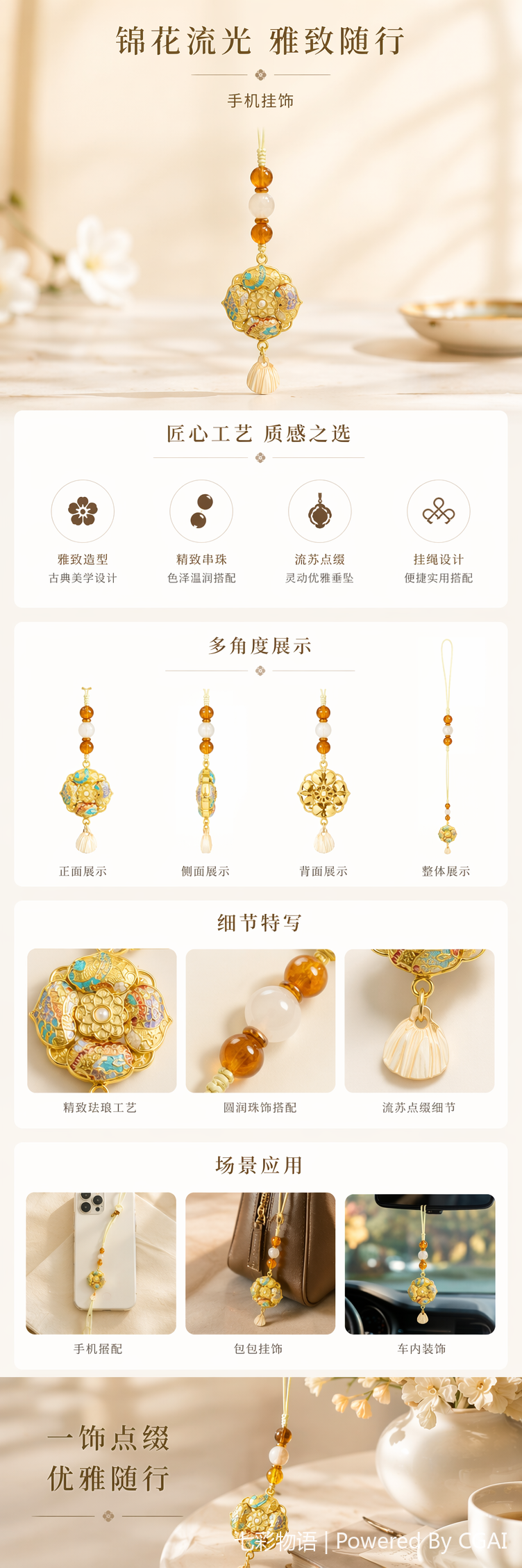 金色珐琅花朵挂饰手机手提包托特包钥匙扣海洋疯狂动物城项链锁扣详情1