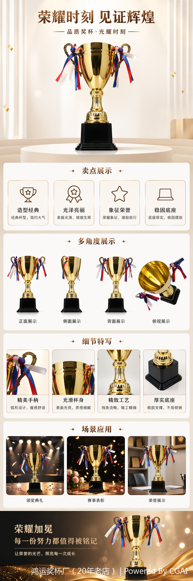 水晶金色奖杯配塑料底座颁奖典礼用大号奖杯详情1