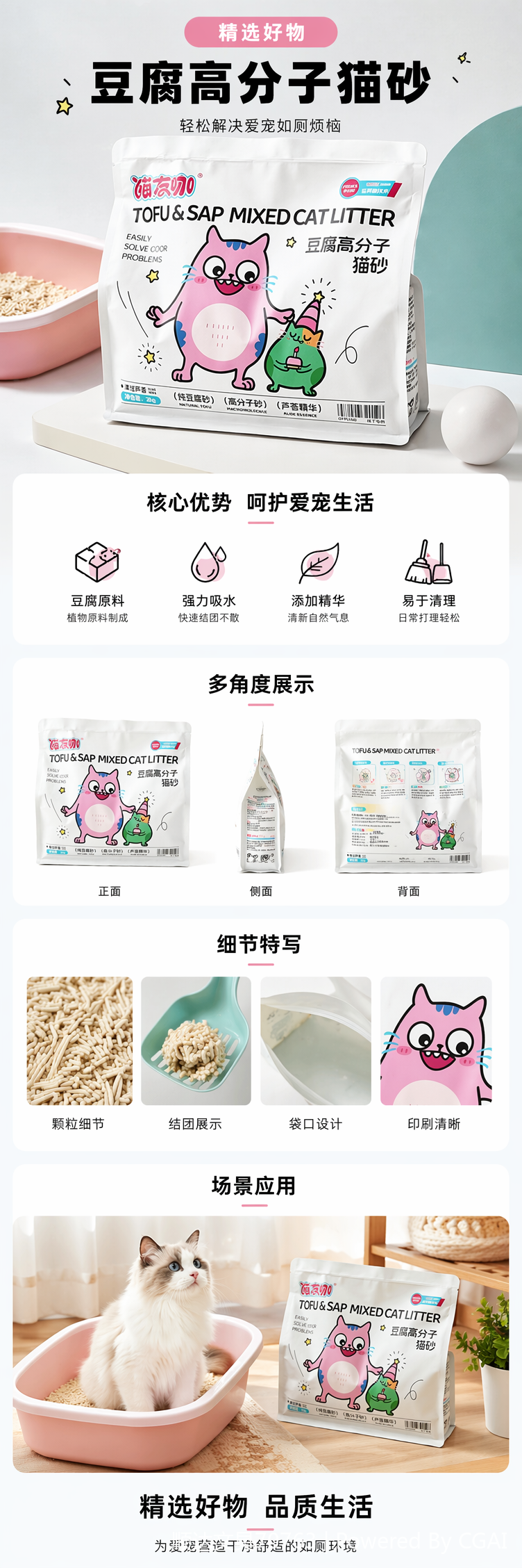 Чистый тофу, высокомолекулярный наполнитель алоэ алоэ, всасывающий низкокалорийный зеленый чай, кукурузный тофу, кукурузный песок, 2kg pic 1