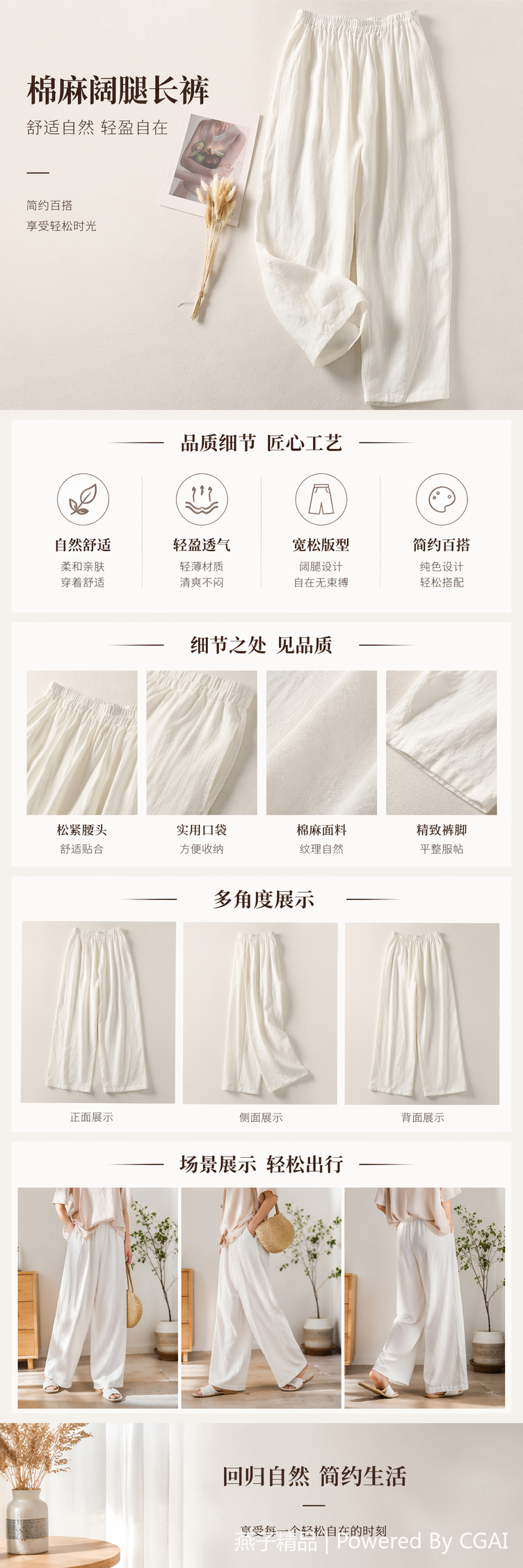 棉麻休闲九分裤松紧腰宽松文艺阔腿裤春夏大码萝卜裤女式102139631详情1
