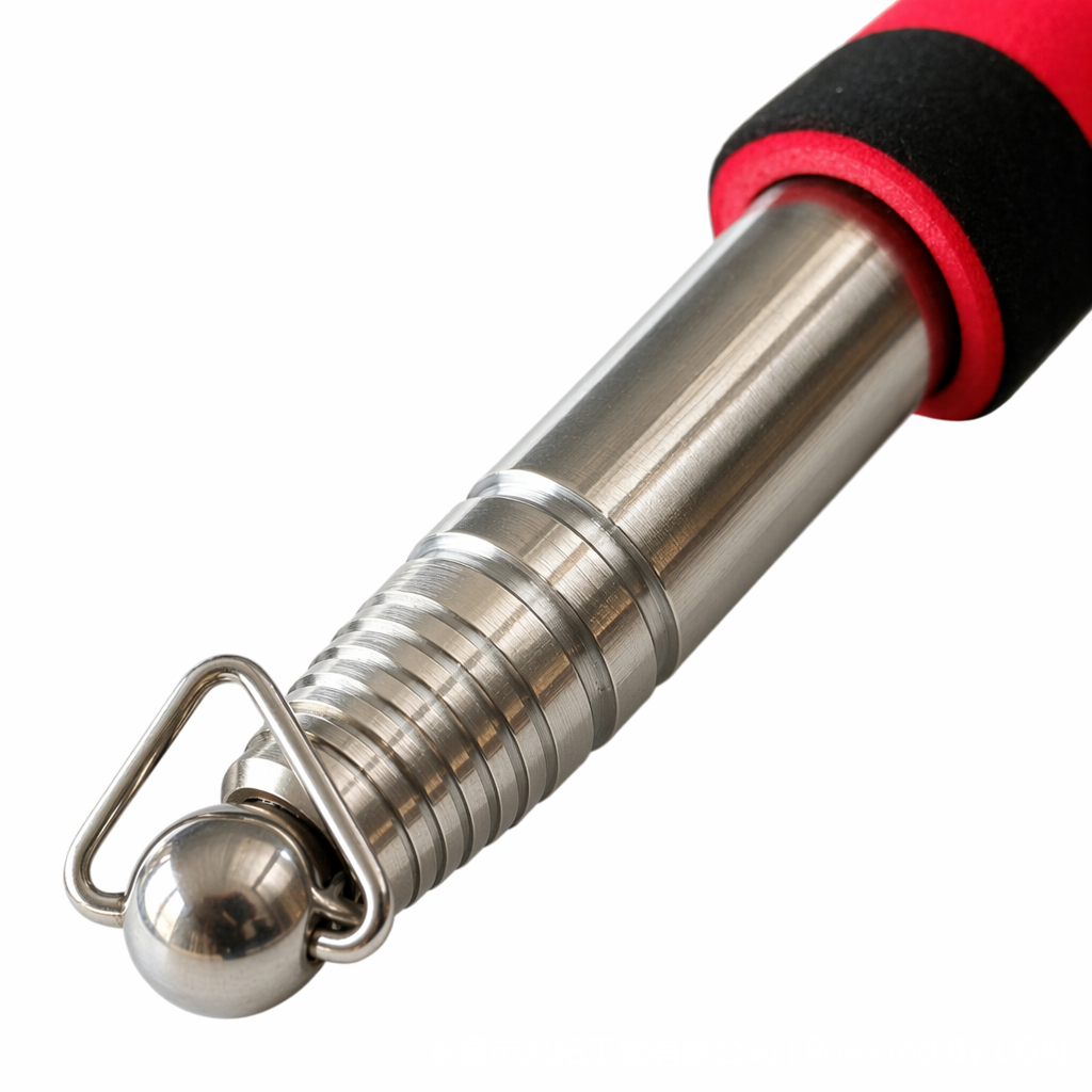 Silver telescopic rod with red and black handle and other maintenance tools details Picture