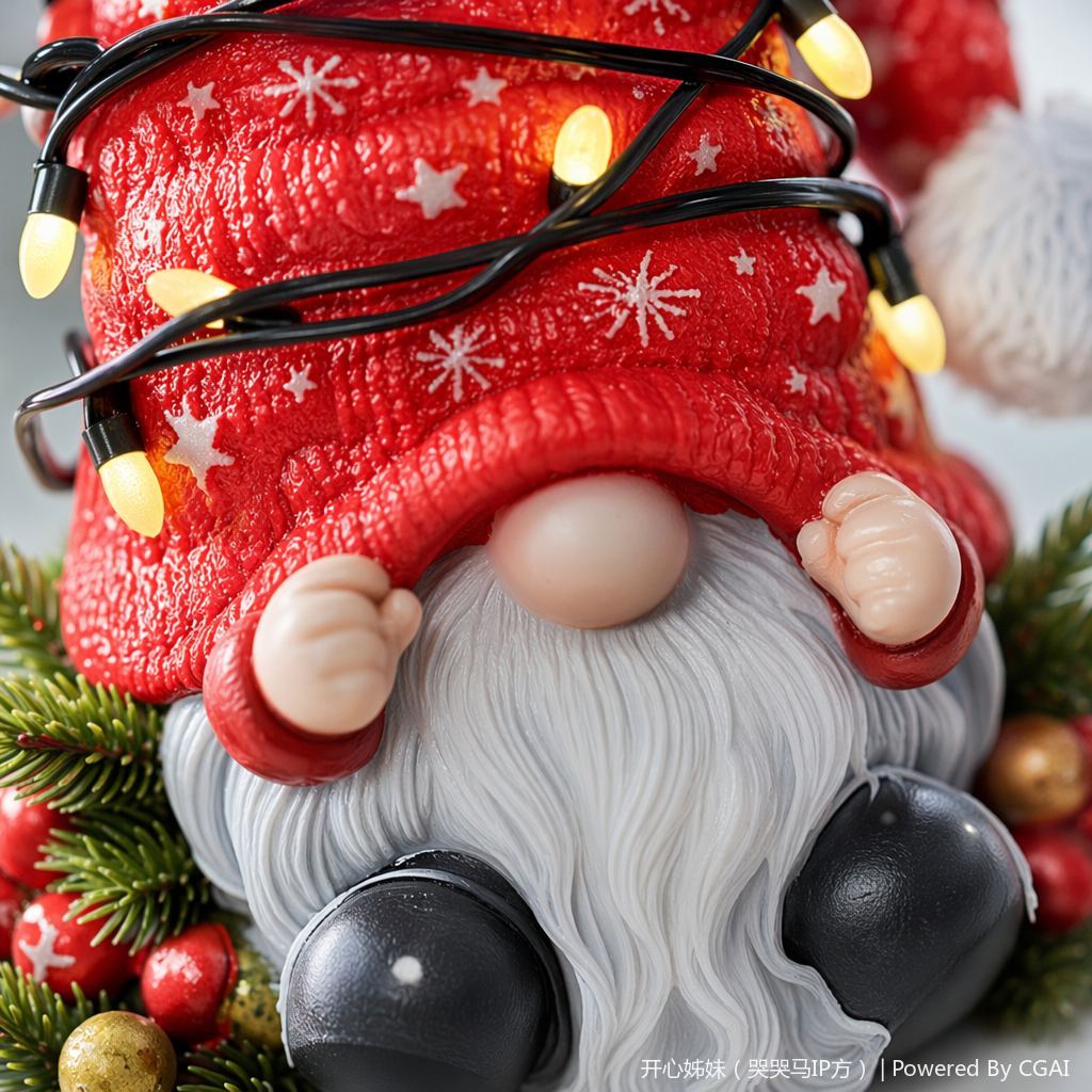 The red lanterns, the Christmas dwarf wearing a red hat, holding a "MERRY AND BRIGHT" wooden sign, and the gingerbread man wearing a white hat and a pillow Application Scenario