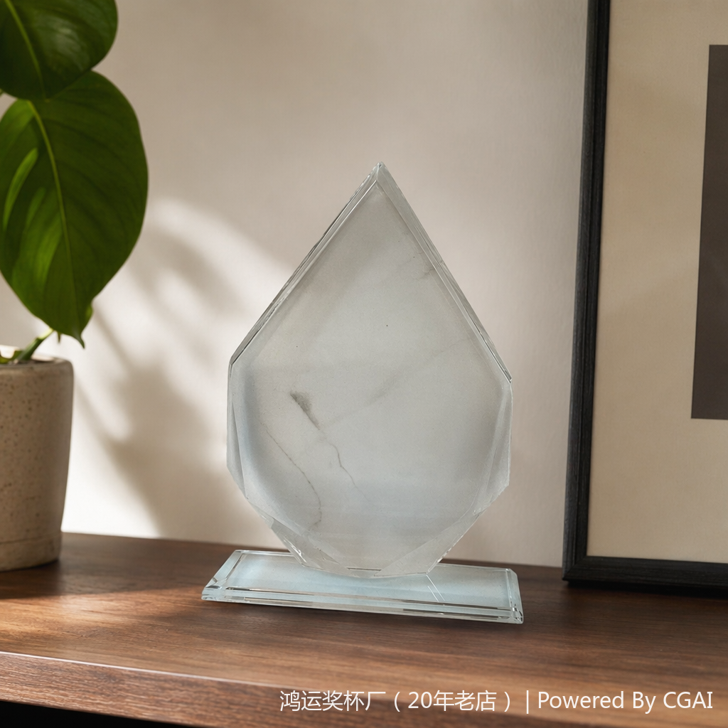 A large trophy or medal with a transparent crystal trophy and a plastic base details Picture