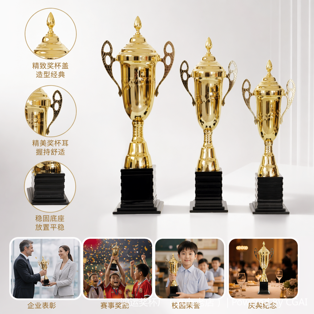 A crystal golden trophy with a plastic base, a large trophy for awarding prizes at celebrations