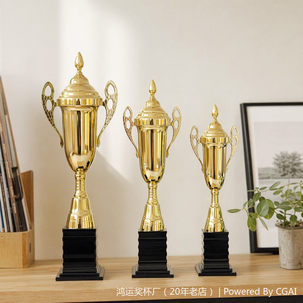 A crystal golden trophy with a plastic base, a large trophy for awarding prizes at celebrations details Picture