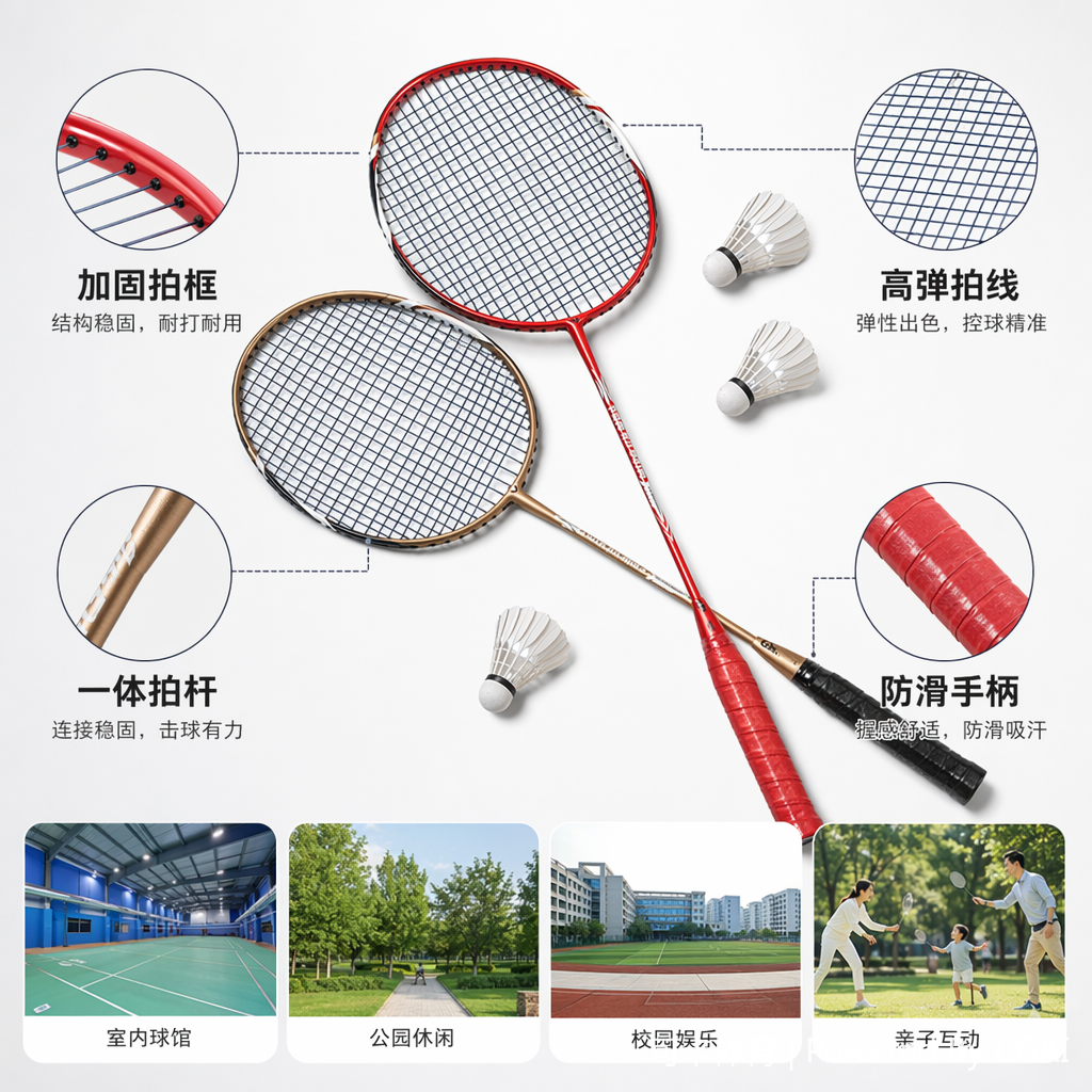 红黑色专业级羽毛球拍轻量设计男女通用户外运动