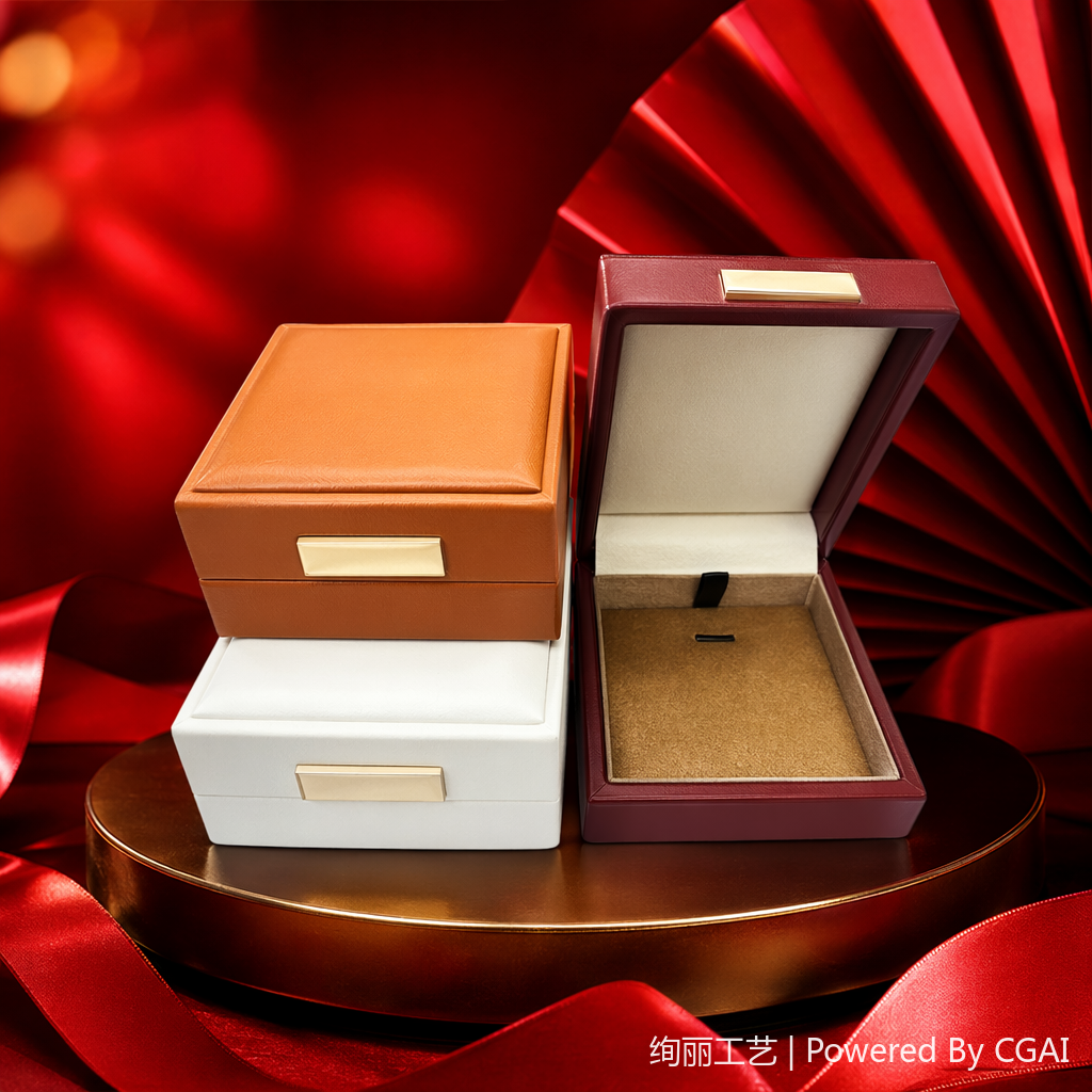 Brown white leather European-style wooden velvet metal jewelry box, women's special jewelry bag Specification image