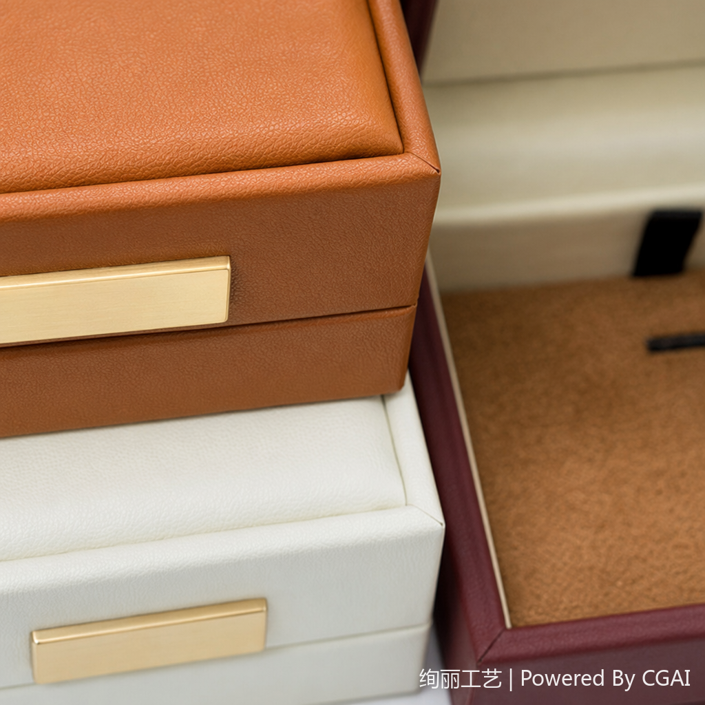 Brown white leather European-style wooden velvet metal jewelry box, women's special jewelry bag Application Scenario