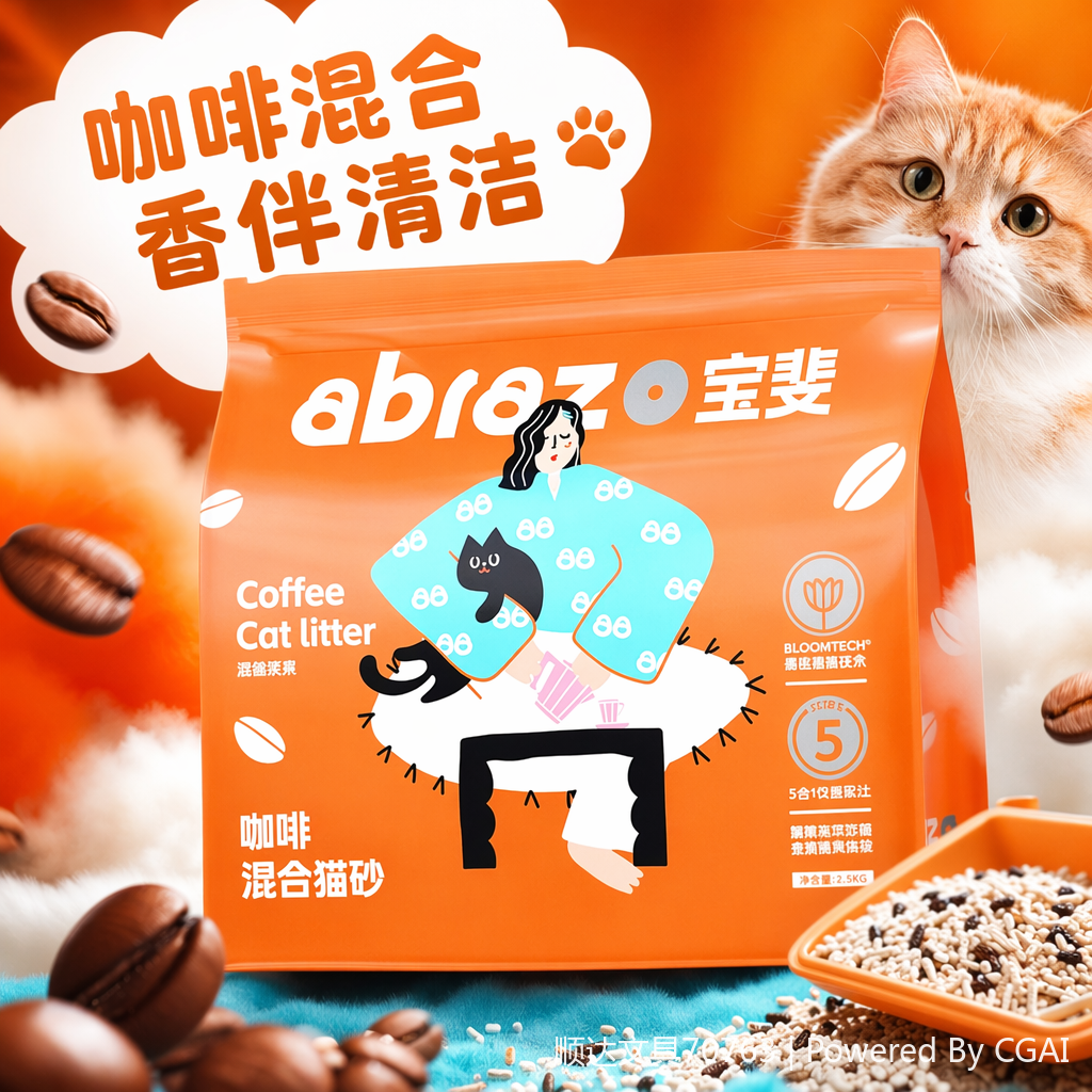 宝斐咖啡5合1混合木薯豆腐猫砂结团底尘不粘底清香遮味可冲厕所2.5kg批发袋装