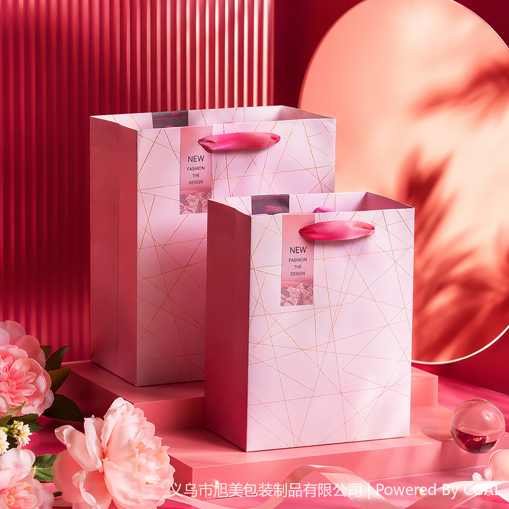Pink geometric pattern gift bags, souvenir packaging boxes, accessory packaging boxes, running light gift packaging Specification image
