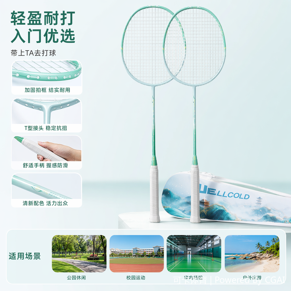 绿色一体式羽毛球拍适合成人学生训练握感舒适图