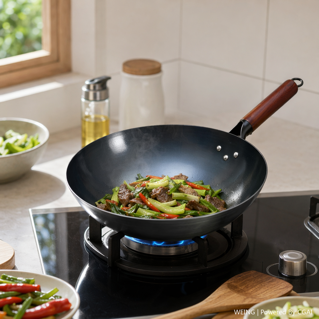 Deep blue pure titanium non-stick wok, 30cm, suitable for gas stove, silicone heat-resistant details Picture