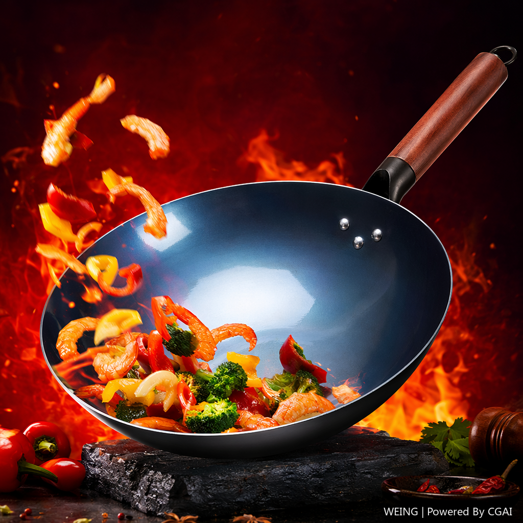 Deep blue pure titanium non-stick wok, 30cm, suitable for gas stove, silicone heat-resistant Specification image
