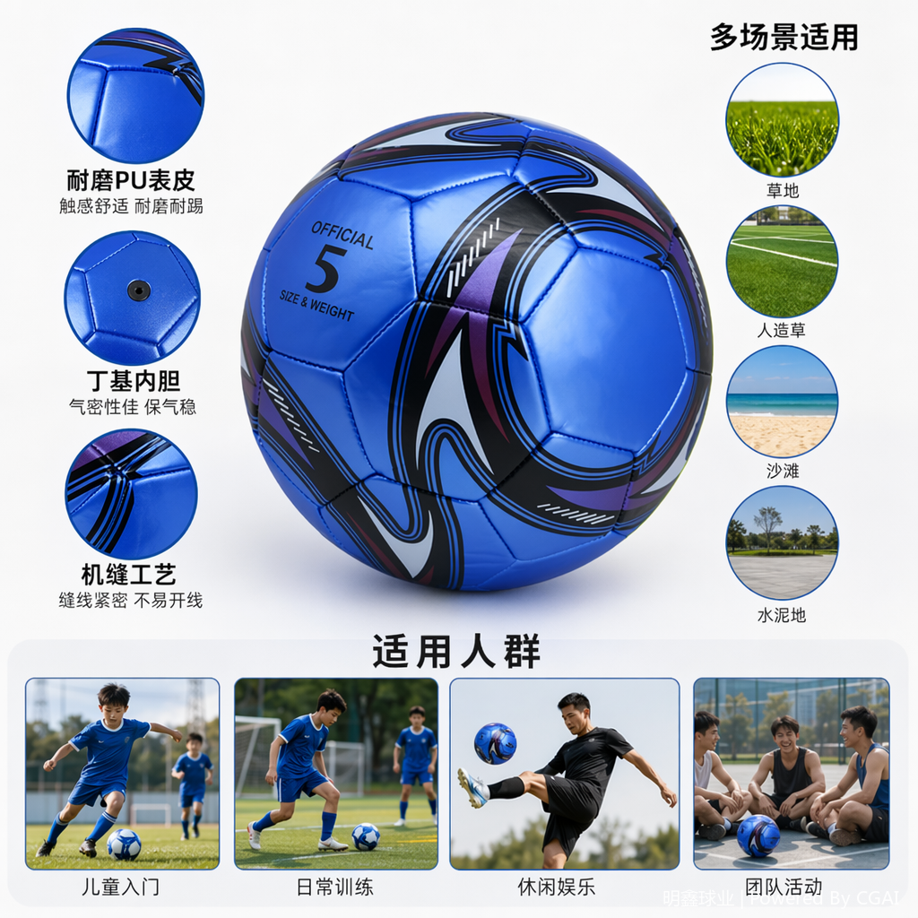 A high-quality, simple and elegant training ball for adults and children in blue and black