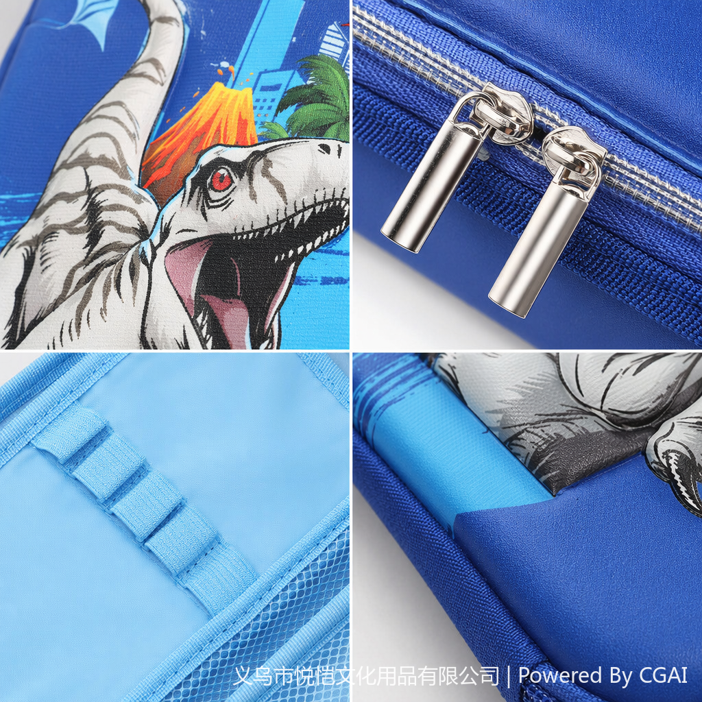 Blue dinosaur-themed 3D cartoon boy children's sports football pen case, hard shell EVA, lightweight, wear-resistant and large-capacity stationery box Application Scenario