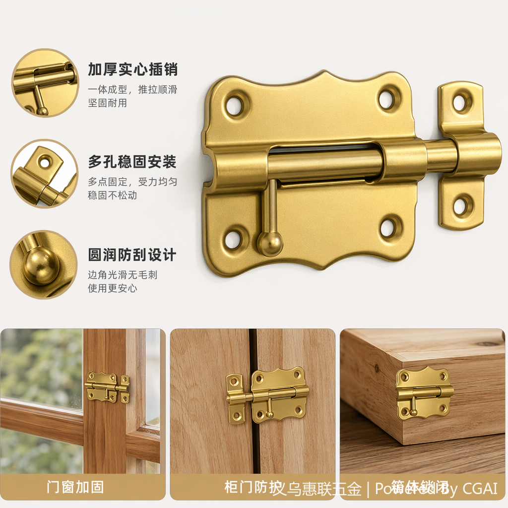 Golden door bolt latch type lock, pet door lock, door bolt latch
