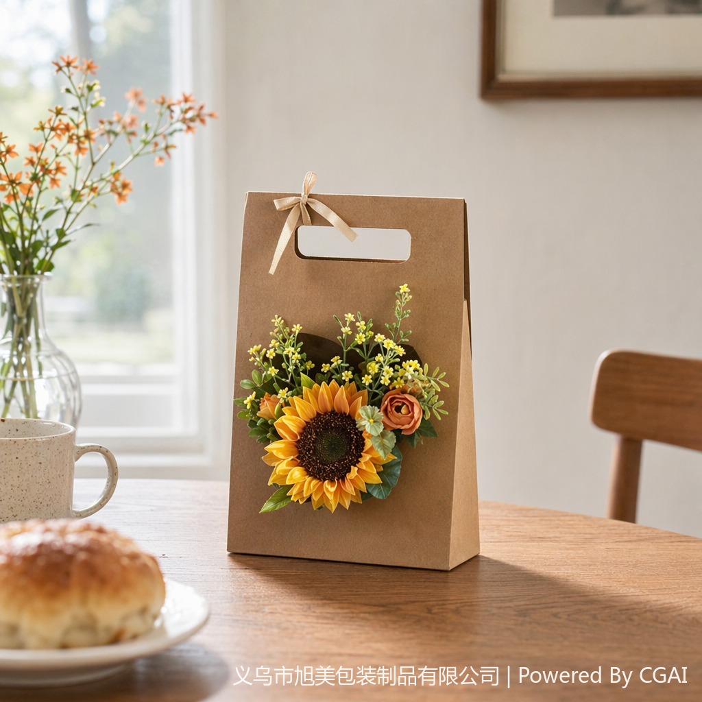 Brown paper bag sunflower bouquet packaging set, pear paper wrapped flower paper, gauze floral arrangement supplies details Picture