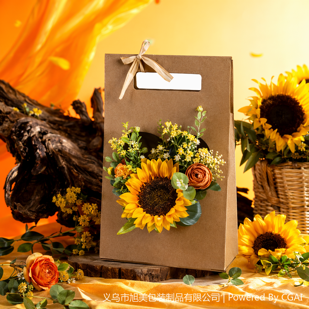 Brown paper bag sunflower bouquet packaging set, pear paper wrapped flower paper, gauze floral arrangement supplies Specification image