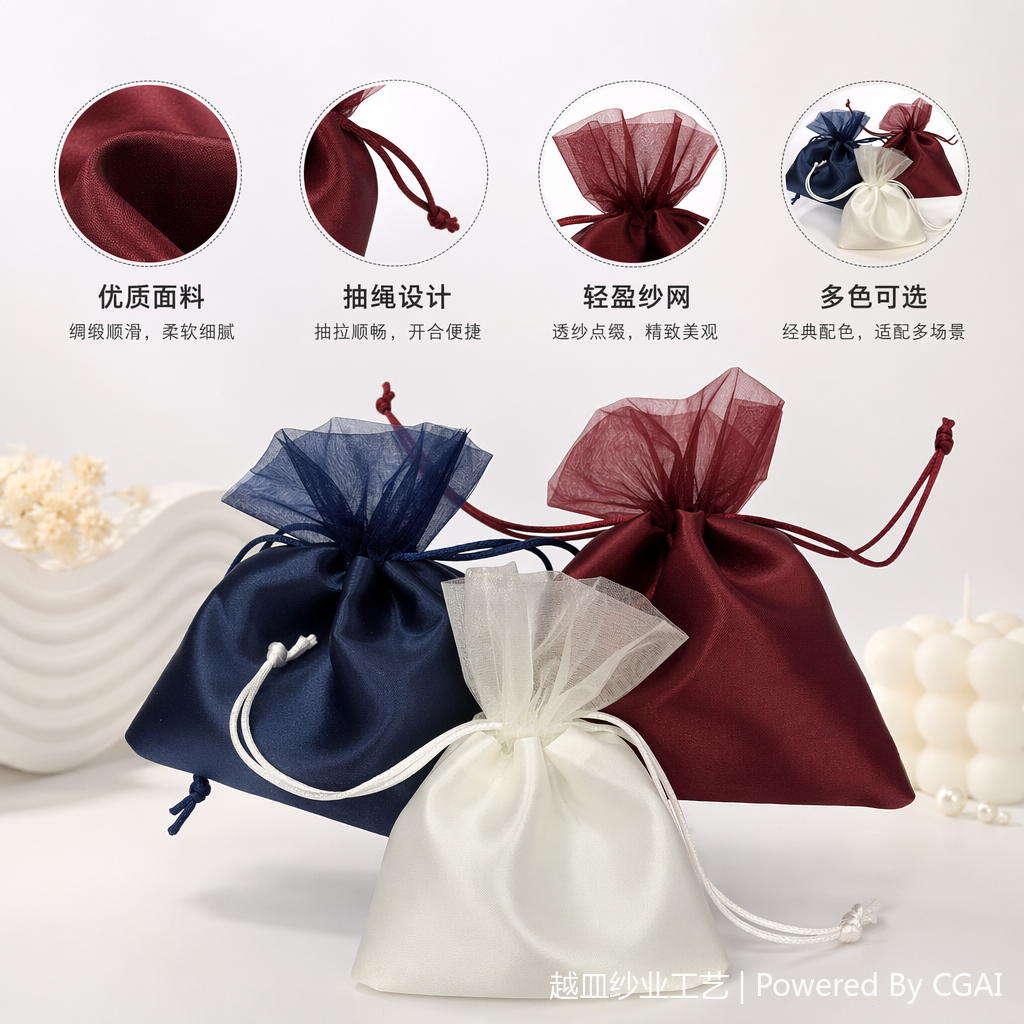 Heat sublimation blue, wine red, white silk drawstring canvas bag custom cloth bag full image
